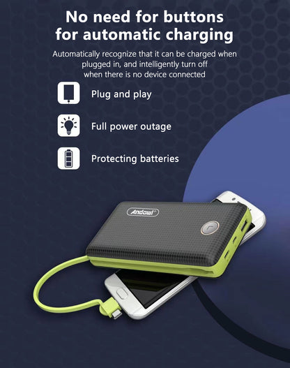 Q-T70 20000 Mah Powerbank With 3 in 1 Built-In Charging Cable IOS , Lightening / Micro , V8 / TypeC Cables Fast Charging Andowl
