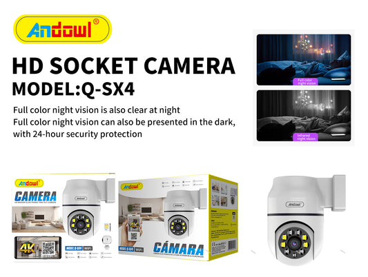 Q-SX4 Wall Socket 360 Rotation App Based Smart Home Camers UHD With Cloud Storage Option Andowl