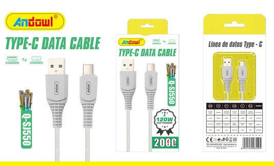 Q-SJ550 TypeC Charging Cable Data Cable 120W 6A Quick Charge USB to TypeC Andowl 2 Meter
