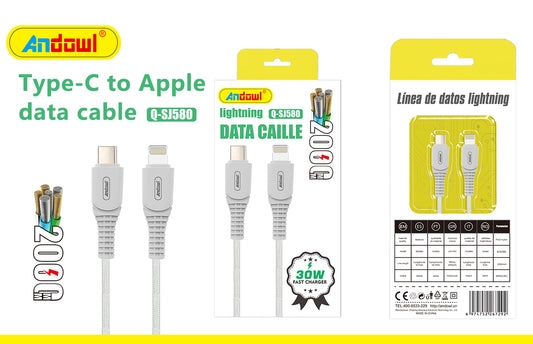Q-SJ580 Lightening Charging Cable Data Cable 120W 6A Quick Charge TypeC to Lightening Andowl 2 Meter