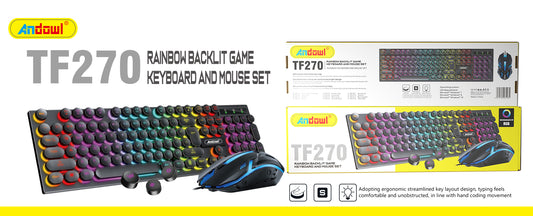 TF270 Keyboard and Mouse Combo Wired with RGB Lighting (Gaming / Leisure / Work ) Andowl