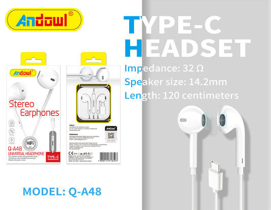 Q-A48 TypeC Wired Earphone Andowl
