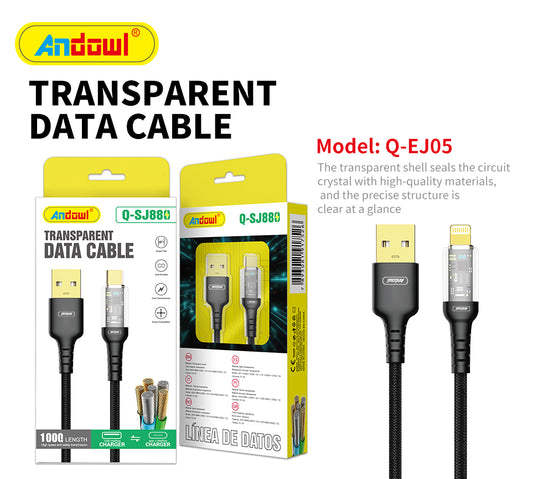 Q-SJ880 Type-C to USB Fast Charging Cable 1000mm Transparent Andowl