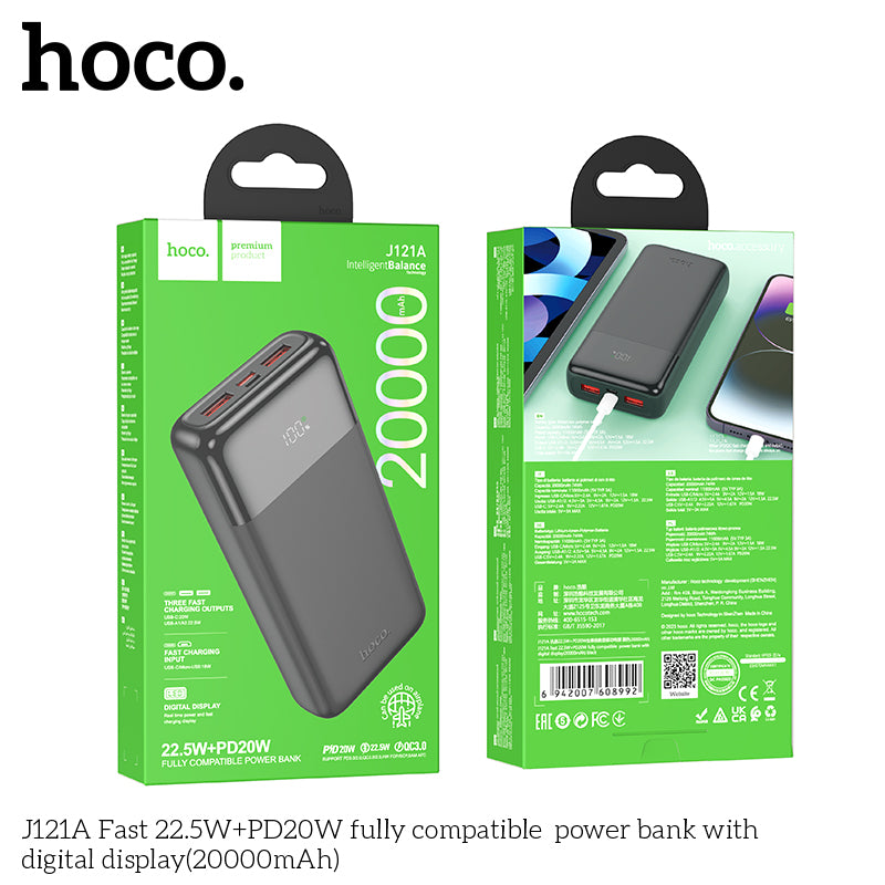 J121A Fast 22.5W+PD20W fully compatible  powerbank with digital display(20000mAh) HOCO