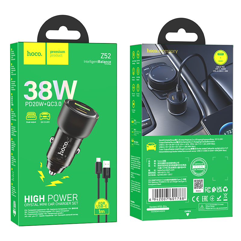 Z52 Spacious PD38W(1C1A) car charger set(Type-C) HOCO