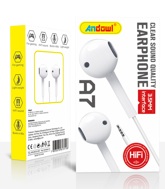A7 3.5mm Aux to Earphone Surround Sound With Call And Volume Button Andowl