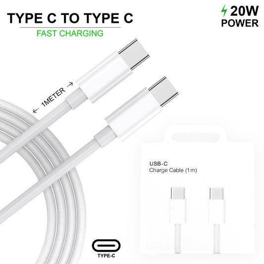 USB-C to USB-C 20W Fast Charging Data Cable, 1 Meter