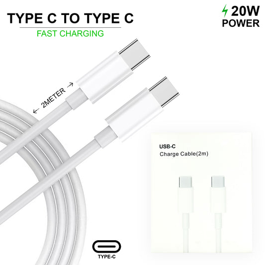 USB-C to USB-C 20W Fast Charging Data Cable, 2 Meter