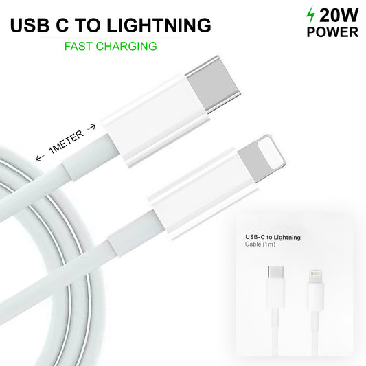 USB-C to iPhone Lightning 20W Fast Charging Data Cable, 1 Meter