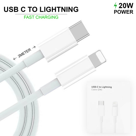 USB-C to iPhone Lightning 20W Fast Charging Data Cable, 2 Meter