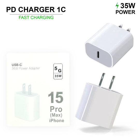 Universal Wall PD Charger, 1 Port, 35W USB-C Fast Charging Adapter