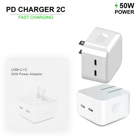 Universal Wall PD Charger, 2 Port, 50W USB-C Fast Charging Adapter