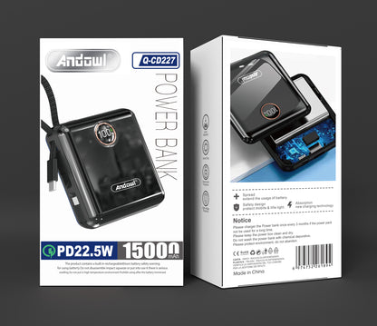 Q-CD227 15000 Mah PD 22.5W QC Fast Charge PowerBank With Battery Meter Andowl
