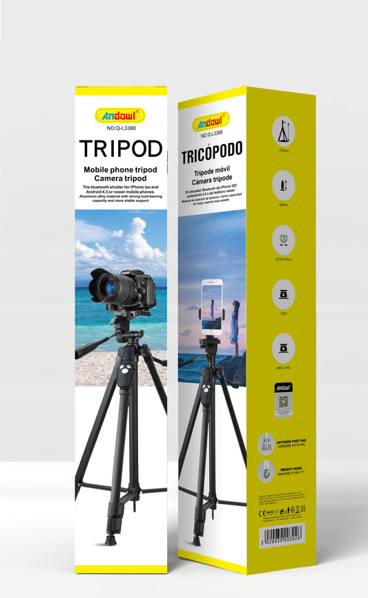 Strong Tripod for Phone and Camera with Wireless Remote Andowl Q-L3388