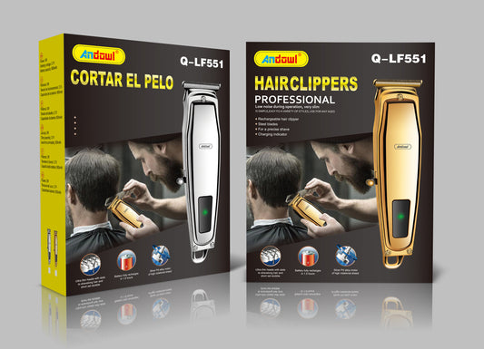 Q-LF551 Led Display Multiple Attachments Hair / Beard Clipper With Built-in Battery Stainless Steel Andowl