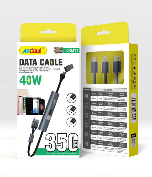 Q-SJ11 40W Charging Cable Data Cable With Micro / iOS / TypeC In Built Cable