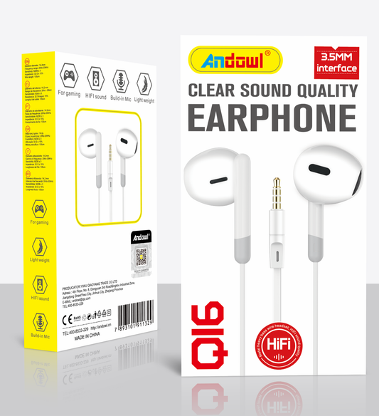 Q-16 3.5mm Aux to Earphone Surround Sound With Call And Volume Button Andowl