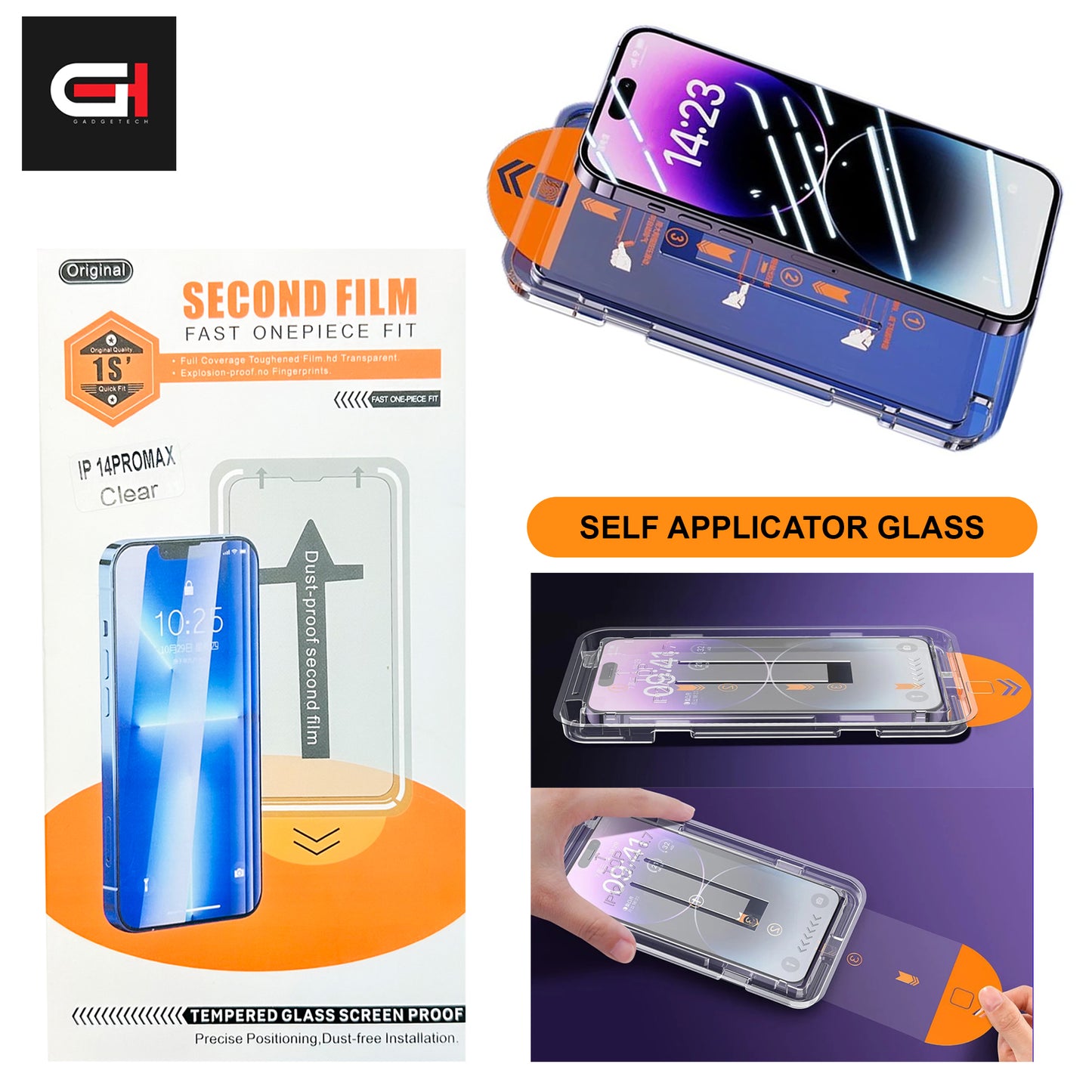 iPhone 14 PRO MAX SP Self Application High Quality Tempered Glass (Copy)