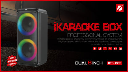 KTS1909 Wireless Bluetooth Speaker 5.0 with Dual 8-Inch 60W Speakers and RGB Lights